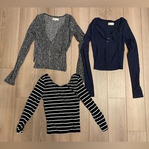 (Lot of 3) Long-Sleeve Hollister/H&M Crop Tops (Size XS-S)